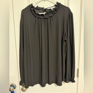 Sweet Rain Black Ruffle-Neck Long Sleeve Blouse